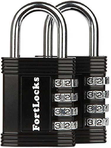 2-Pack FortLocks Padlocks | 4-Digit Combination Locks for Indoor & Outdoor Use | Padlocks for Gym or School Locker | Resettable Padlocks with Code | Heavy-Duty, Rustproof, Weatherproof | Black