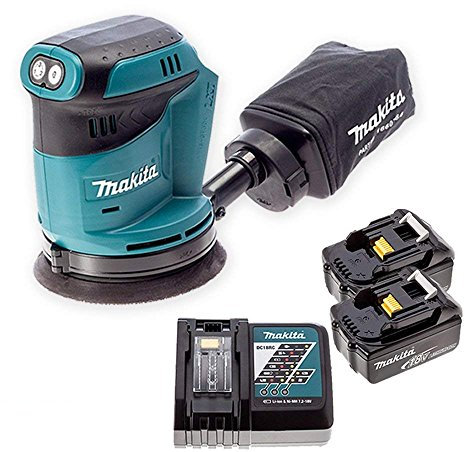 Makita DBO180Z 18V Li-ion Random Orbit Sander Body + 2 x 5Ah Batteries & Charger