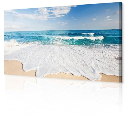 decomonkey Impression sur Toile structurée Plage Mer 150x50 1 Pièce | Tableau decoration murale, Cadre en Bois, Photo, Peinture sur Toile, Maison, Nature paysage plage, Déco Salon, Bords imprimés