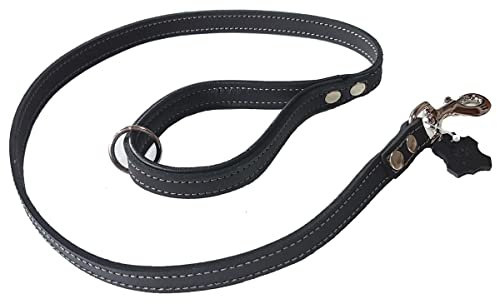 Activity4Dogs Leder Hundeleine | Echt-Leder Führleine kurz| Übungsleine 1,00 m lang | Breite 2 cm | für mittelgroße und große Hunde | Schwarz | Made in Germany