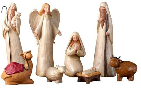 Weihnachtskrippenfiguren, Holzoptik, 8-teiliges Set