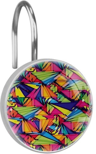 Eslifey Geometrical Hipster Pattern With Triangles Vibrant Optical Illusion Abstract Shower Curtain Hooks for Bathroom Shower Curtain Rod 12 Pieces