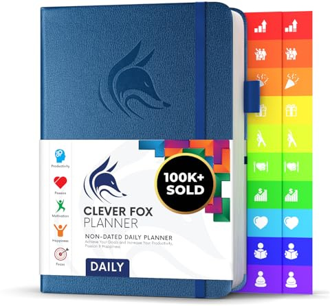 Clever Fox Daily Planner, Undated Professional & College Day, Mystic Blue | 6-month A5 14.5x21cm dayplanner with stickers, monthly calendars, to-do lists, calendar journal, time-block schedule agenda