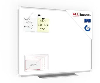 ALLboards Magnetisches Whiteboard 60x45cm Magnettafel mit Aluminiumrahmen und Stifteablage, Weiß Magnetisch Tafel, Trocken Abwischbar, Wiederbeschreibbar Weißtafel