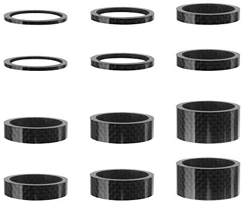 Kulannder 12Pcs Fahrrad Headset Spacer Fahrrad Vorbau Headset Spacer Kit Fahrrad Spacer Bike Distanzscheiben Aluminium für Stamm 2mm 3mm 5mm 10mm 15mm,20mmx 2 (Schwarz)