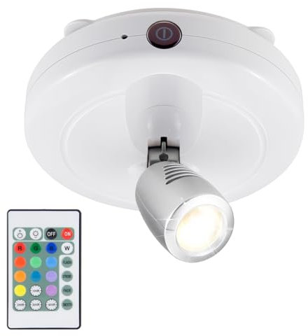 HONWELL Faretto LED wireless a 12 colori che cambiano, luce a disco a batteria con telecomando, luce d'accento a parete con testa della lampada regolabile per esposizione nell'armadio