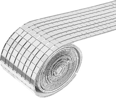 HEALLILY 1 Rouleau 1464 Pièces Auto- Adhésif Mini Carré En Verre Artisanat Mini Miroirs Carreaux De Mosaïque Mosaïque Mur Autocollant Rouleau DIY Artisanat Décoration Argent