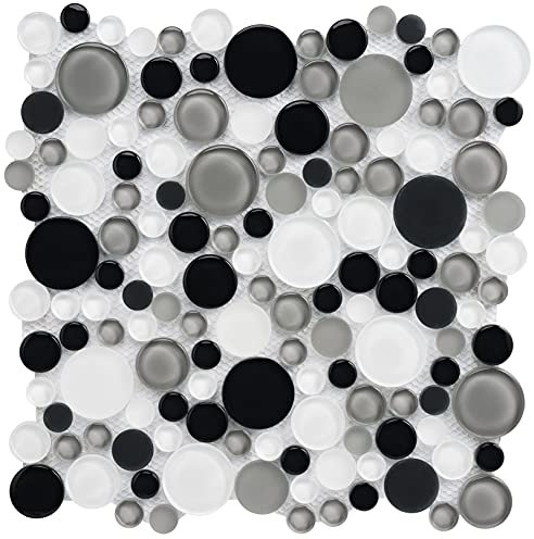 Simple Tile Glasmosaikfliese für Küchenrückwand, Badezimmer, Duschwand usw., Bubble Collection, gemischte runde Farben, 30,5 x 30,5 x 1,6 cm (Probe 14 x 14 cm, GM 4102A – Tapioca)