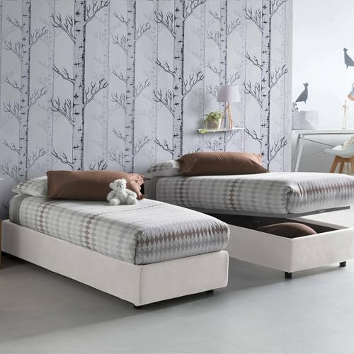Talamo Italia - Einzelbett Ilaria, Bettkasten mit Stoffbezug, 100 % Made in Italy, Öffnung vorne, geeignet für Matratzen 90 x 190 cm, Weiß