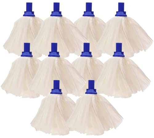 Avern Exel Mop Heads BIG White Push Socket Fit Mop Heads (Pack Of 10) Disposable Super Absorbent Heavy Duty Mops - Colour Coded - Robert Scott (Blue (10 Pack))