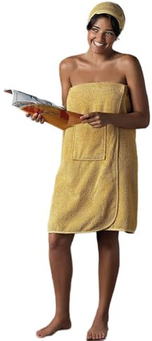 jilda-tex Saunakilt Saunatuch Unisex (S-M) Damen Herren 100% Baumwolle Frottee Velours 70x140 cm (Senfgelb)