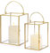 SUMNACON Set of 2 Glass Hurricane Candle Holders Pillar Candle Holder, Decorative Clear Gold Candle Holder Table Centerpiece, Cube Candle Stand with Handle for Wedding, Party, Banquet