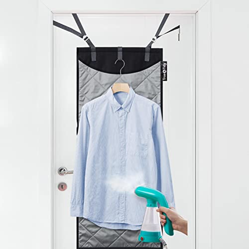 True & Tidy XL Over The Door Protective Clothes Steamer Pad, Ironing and Press Pad, Helps Protect Surfaces While Garment Steaming, with 3 Hanger Hooks Silver