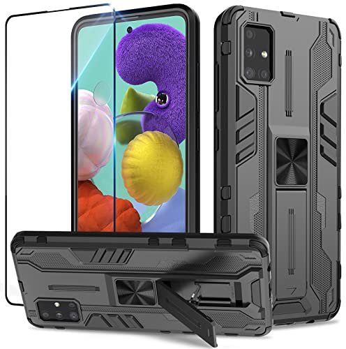 Btstring Hülle kompatibel mit Samsung Galaxy A51 mit Schutzfolie, Militär Standard Cover Case Standfunktion Handy Hüllen Schwarz