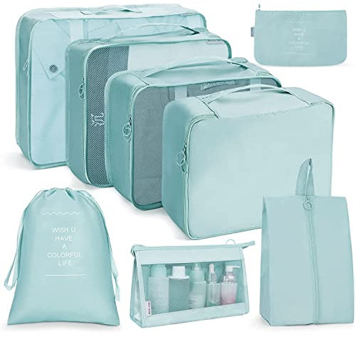 Koffer Organizer Set 8-teilig, Kofferorganizer Packing Cubes Set für Reise, Packwürfel für Rucksack, Aufbewahrung Kleidertaschen, Packtaschen Set mit Kosmetiktasche, wasserdichte Schuhe Beutel