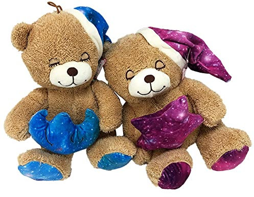 BEMIRO Schlafender Teddy mit Mütze ca. 25cm Lila, Teddybär mit geschlossenen Augen, süßer Teddybär mit Stern