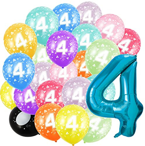 Geburtstag zahlen luftballon 4 jahre | Folienballon 4und 20Pcs 30cm Luftballons -Riesen Folienballon in 40 - 101cm Mädchen Junge Geburtstagsdeko-Ballon Zahl Deko zum Geburtstag-fliegt mit Helium