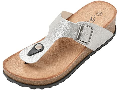 JOMIX Sandales Femme Mules Femmes Chaussons d'été Tongs Femme Claquette Femme Réglable d'été Confortables pour Maison Piscine Plage (Argent, 38)