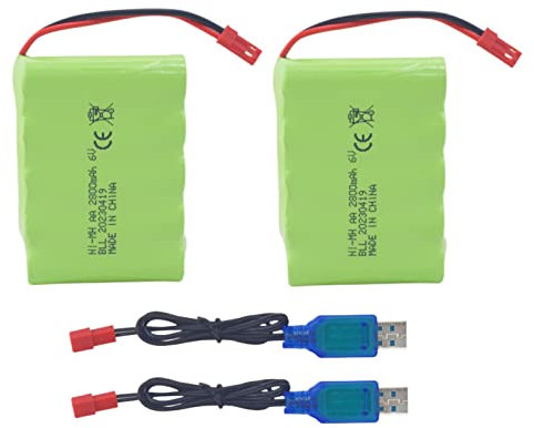 2PCS 6.0V 2800mAh AA Akku mit JST-2P Stecker und USB Ladekabel passend für den neuen Huina 540 Dump 520 RC Bulldozer und 510 Bagger 540 RC Spielzeug Fernbedienung Auto