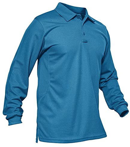 KEFITEVD Men's Long Sleeve Golf Polo Shirt Quick Dry Casual Tennis T Shirts Button Down Collar Polo with Pen Pocket, Blue Green, 2XL