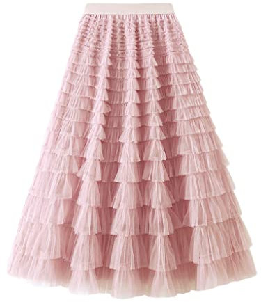 Jupe longue en tulle pour femme - Couleur unie, rose clair, taille unique