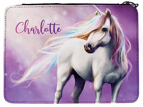 Wandtattoo Loft Gefüllte Federmäppchen Mädchen mit Einhorn Motiv, personalisierbar mit Wunschnamen, Federmappe Grundschule, Schulmäppchen Mädchen, Federtasche Mädchen, Federmappe Mädchen, Mäppchen