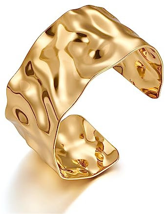 WOWORAMA Hammered Gold Cuff Armband für Damen Trendiges Boho Breites Chunky Armreif Armband Vintage Gold Statement Armband Verstellbares Armcuff Armband