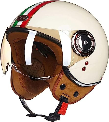 Sommer Vintage Motorrad Open Face Helm Mopedhelm Roller Helm Damen Herren Retro Motorradhelm Halbhelm Mit Sonnenblende Jet-Helm Für Cruiser Motobike DOT Approved 1,XL