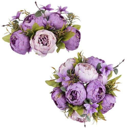 NUPTIO Pfingstrose Künstliche Blumen für Tafelaufsätze: 2 Stück 24cm Lila Faux Seide Gefälschte Blume Kugeln Anordnung Bouquet Braut Hochzeit Mittelstücke für Tisch Party Wohnzimmer Dekoration