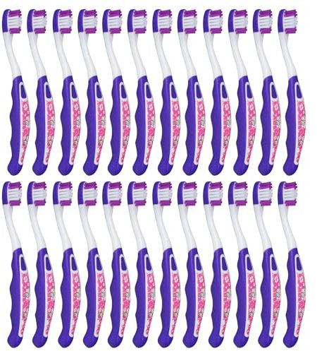 Wellsamed Sparset mit 24 Stück Kinderzahnbürsten Lila mit Einhorn-Aufdruck, ideal für Kinder und Babys von 0-6 Jahren