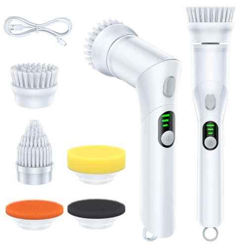 LABIGO Electric Spin Scrubber LA5 Mini, Bathroom Scrubber Shower Scrubber for Cleaning Tub Tile Floor Window Kitchen Sink, Power Scrubber Cleaning Brush with 5 Replaceable Brush Heads, White
