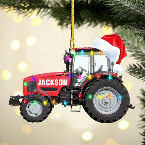 Condlin Personalisierter Traktor-Weihnachtsbaumschmuck, Acryl, Baufahrzeug, hängende Anhänger, Bauernhof-Traktor, Weihnachtsdekoration, Geschenk für Jungen, Mädchen, Kinder, Traktorliebhaber