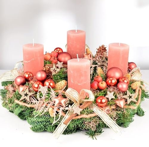 Frischer Premium-Adventskranz Adventsbote in Orange, handgebundener Kranz aus echter Nobilistanne, Durchmesser 30 cm, mit 4 hochwertigen Rustikkerzen, Adventszeit & Weihnachtsdekoration