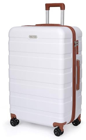 TANTOMI Koffer Groß, Reisekoffer Hartschalenkoffer, Koffer & Trolley mit Passwortsperre, Hartschale Suitcase mit 4 Rollen(Weiß/Braun)