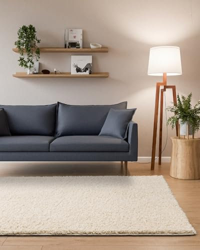 Interiyou Hochflor Teppich Sofia - 200x290 cm Creme - flauschig und einfarbig - waschbar und rutschfest - weicher Langflor