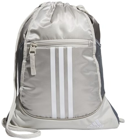 adidas Unisex Alliance, Drawstring, Lightweight Small Gym Bag for Women, Soccer Backpack, Wonder Alumina Grey/Putty Beige/White, One Size