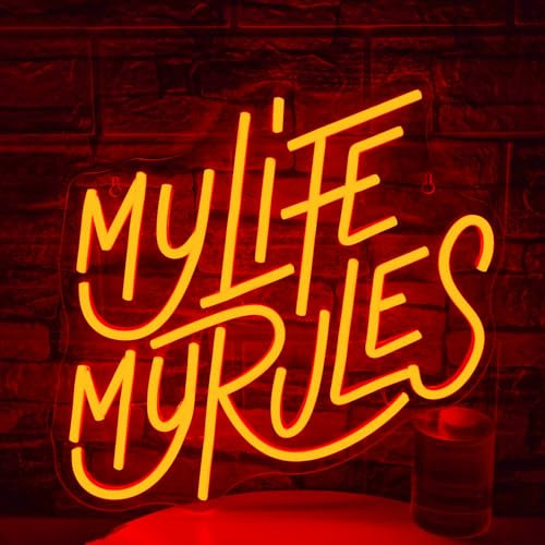 SIGNSHIP Insegna al neon My Life My Rules Insegne al neon dimmerabili per parete Lettera LED Luci al neon Insegna per casa Bar Matrimonio Man Cave Beer Cafe Bistro Club Party Decor Girl Gift