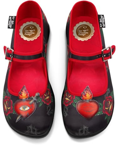 Hot Chocolate Design Chocolaticas Funky Canvas Women's Mary Jane Flat Shoes | Mary Jane Silhouette, Round Closed Toe, Cushioned Insole with Arch Support, Vegan Textile