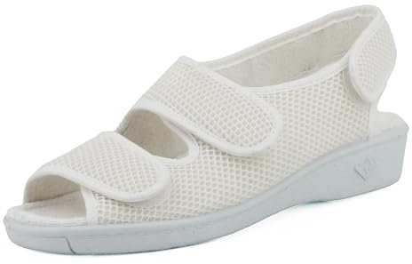 JOMIX Chaussons Diabétiques Femme Ouvert avec Scratch Chaussons Femme Ouvert Pantoufles Orthopediques Confortable pour Femme ES2501 (Blanc, 39)