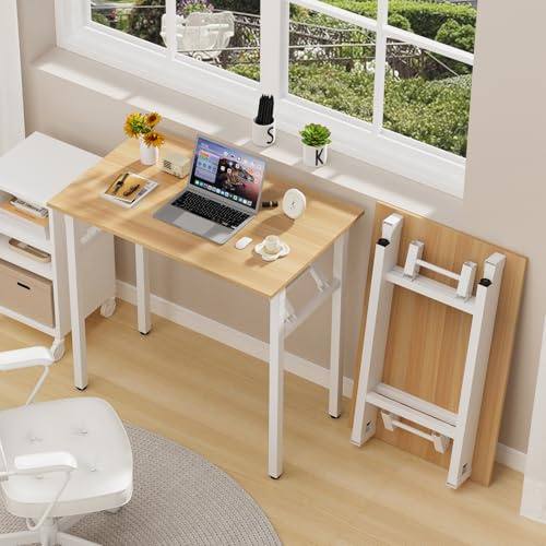 PIPIPOXER Scrivania per Computer 80x50x76cm, Scrivania Pieghevole, Scrivania per Computer Scrivania da Ufficio per Studenti e Lavoratori, Tavolo da Scrivania Pieghevole, Struttura in Metallo, Legno