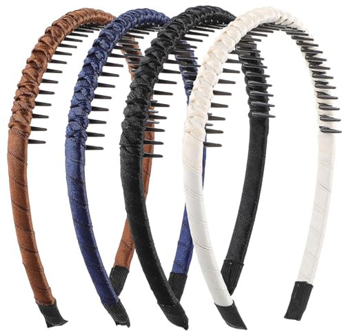 JJUNW 4 Stück Dünne Stirnbänder für Damen, Welle Zickzack Stirnband, Haarbänder Rutschfestes Stirnband mit Anti-rutsch Kunststoff Kamm Make Up Haarreif Hoop-Clips für Outdoor Fitness Sports Yoga
