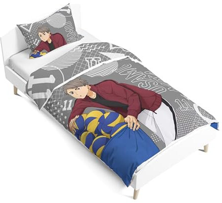 Zhongkaihua Haikyuu Anime Bedding Miya Osamu Doppelseitig Bedruckter Bettbezug und Kissenbezug, 2-teilige Sets für Einzelbett, 135 x 200 cm, Mehrfarbig