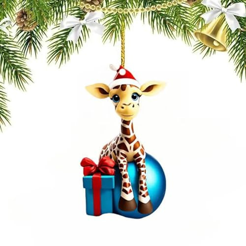 Giraffe Weihnachtsbaum Anhänger Lustig Weihnachtsbaumschmuck, Giraffe Baum Anhänger Weihnachten, Weihnachtsdeko mit Christbaumkugeln, 2D-Acryl-Weihnachtsdekoration Weihnachtskugeln