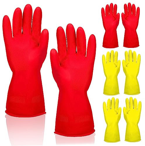 PATKAW Gummihandschuhe Für Die Küche Rutschfest Wiederverwendbare Geschirrspülhandschuhe 2 Gelbe + 2 Rote Ideale Reinigungs Und Geschirrhandschuhe Für Den Haushalt