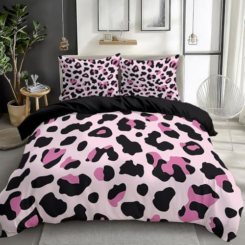 Einfach Tier Leopard Bettbezug 135 x 200 cm Bedruckte Microfaser Wendebettbezug Schwarz Weiche Mädchen Winter Bettwäsche mit Reißverschluss Einfache Pflege Bettbezug mit 2 Kissenbezug 80x80