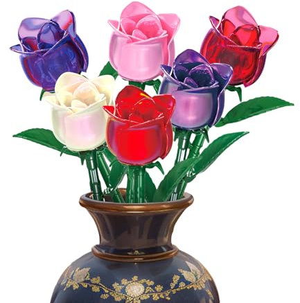 Rose Flowers Bouquet Building Set, Roses Artificial Flowers Botanical Collection for Dinner Table Home Decor, Birthday for Women Valentines Flower Decorations