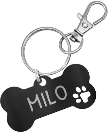 Personalisierte Hundemarke aus Edelstahl – Knochenform mit Pfotenausschnitt – Hochwertige Wunschgravur – Rostfrei, Langlebig & Wetterbeständig – in verschiedenen Farben erhältlich (Schwarz)
