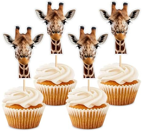 Blumomon 24 Pcs Giraffe Happy Birthday Cupcake Toppers - Forest Animal Cupcake Decoration Picks - Jungle Safari Cake Decorations for Giraffe Theme Baby Shower Kids Boys Girls Birthday Party Supplies