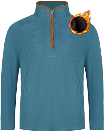 Atforna Herren Fleece Pullover Half Zip Fleecejacke mit Taschen Herbst Winter Übergangsjacke Microfleece Outdoor Sweatshirt, Blau, L