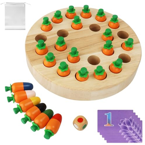 ZUSUZU Montessori Memory Karotte Holz Spielzeug für Spiel Lernspiele ab 3 4 5 6 Jahre Mädchen und Jungen, Verbessert das Gedächtnis und die Farbwahrnehmung, Geschenk für Geburtstage Weihnachten